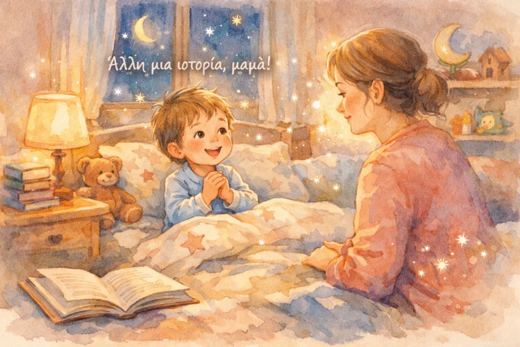 child asking for one more bedtime story