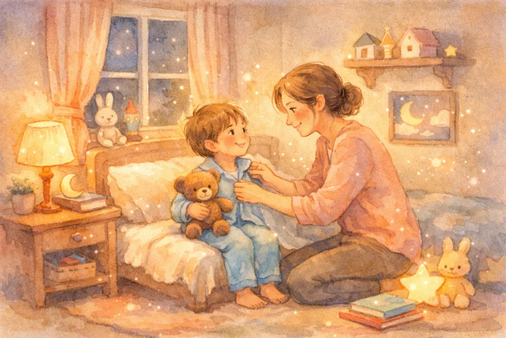 parent helping a child prepare for bedtime